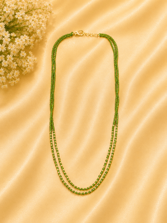 Elegant Double Layer Green Beaded Necklace for Women