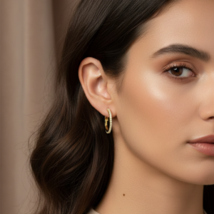 Luminous Pavé Hoop Earrings – 14K Gold Finish