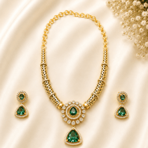 Royal Emerald Green Stone Necklace Set for Women