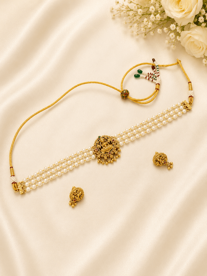 Traditional Lakshmi Pearl Choker Set