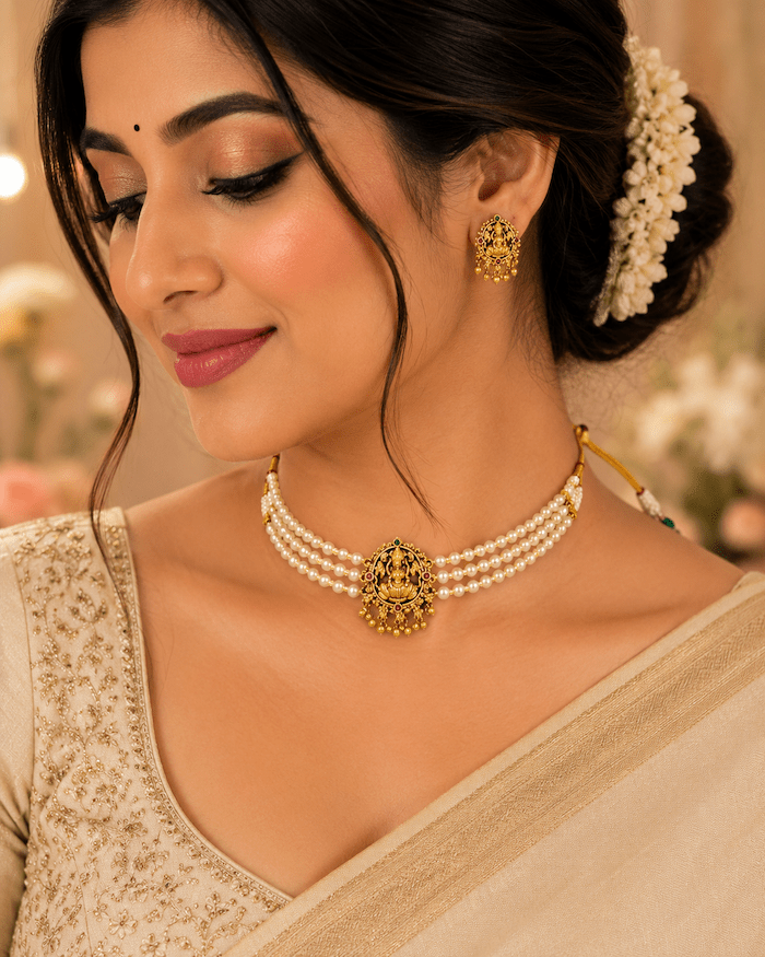 Traditional Lakshmi Pearl Choker Set - Image 2