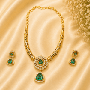Royal Emerald Green Stone Necklace Set for Women