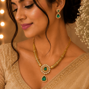 Royal Emerald Green Stone Necklace Set for Women