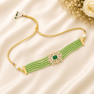 Royal Green Beaded Kundan Choker Necklace for Women