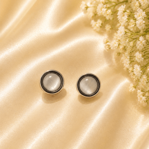 Elegant Silver-Tone Cat's Eye Stud Earrings for Women