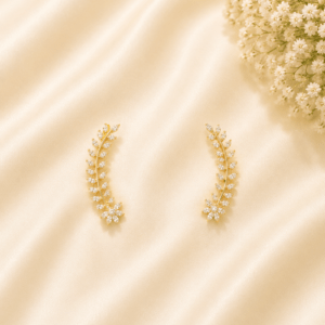 Leaf Design AD Ear Cuff Earrings – Gold Finish