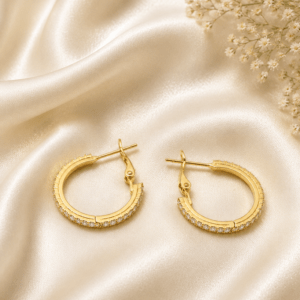Luminous Pavé Hoop Earrings – 14K Gold Finish