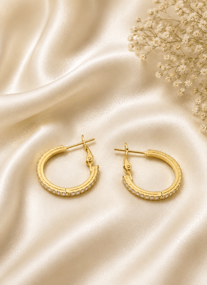 Luminous Pavé Hoop Earrings – 14K Gold Finish
