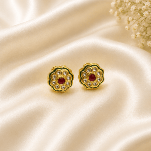 Meenakari Enamelled Kundan Studs in Emerald and Ruby