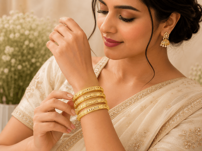 Traditional Gold-Plated Designer Bangles Set for Women - Image 3