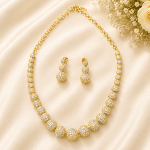 Luxury CZ Ball Necklace Set with Earrings | Gold Polish Statement Jewellery
