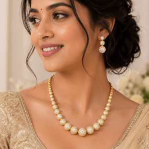 Luxury CZ Ball Necklace Set with Earrings | Gold Polish Statement Jewellery