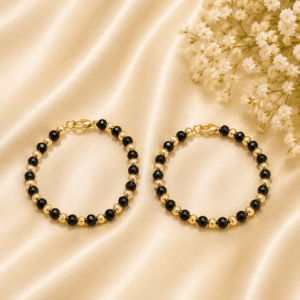 Kids Black Beaded Gold Polish Bracelet | Traditional Nazar Protection Bracelet for Boys & Girls