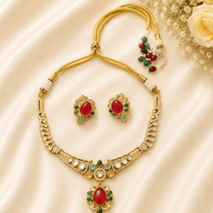 Royal Kundan Pendant Necklace Set with Ruby & Emerald Stones