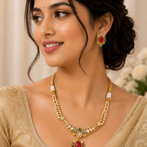 Royal Kundan Pendant Necklace Set with Ruby & Emerald Stones