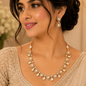 Classic Kundan Necklace Set with Drop Earrings