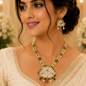 Traditional Kundan Meenakari Necklace Set with Earrings