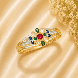 Navratna Kundan Gold Polish Bracelet for Women | Traditional Multi-Stone Bridal Kada