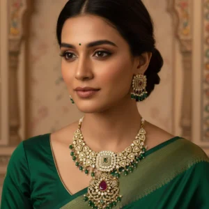 Exquisite Emerald & Ruby Kundan Necklace Set