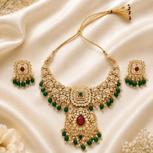 Exquisite Emerald & Ruby Kundan Necklace Set