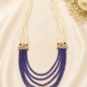 Royal Purple Multi-Layer Beaded Necklace with Elephant Motif