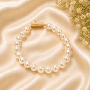 Classic White Pearl Bracelet for Women | Elegant Gold Polish Pearl Bracelet