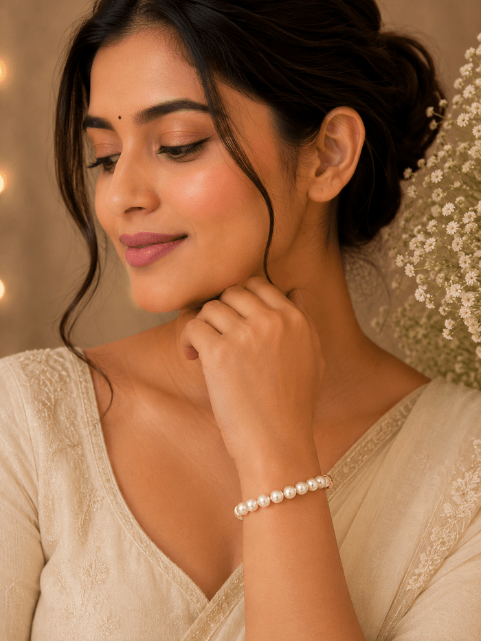 Classic White Pearl Bracelet for Women | Elegant Gold Polish Pearl Bracelet - Image 2