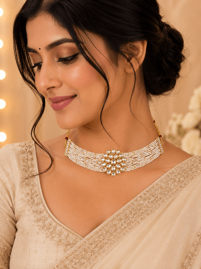 Elegant Kundan Pearl Choker Necklace for Women - Image 2