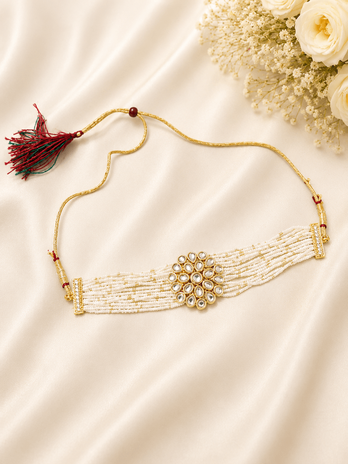 Elegant Kundan Pearl Choker Necklace for Women
