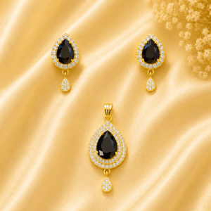 Elegant Black Teardrop Pendant Set with American Diamonds