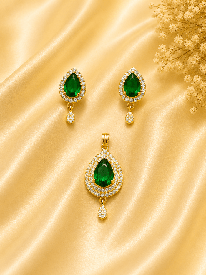 Elegant Black Teardrop Pendant Set with American Diamonds - Image 2