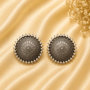 Oxidized Round Statement Stud Earrings