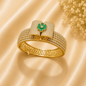 Luxury Emerald Floral Gold Polish Bracelet for Women | American Diamond Bridal Kada