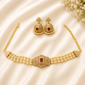 Royal Pearl Choker Necklace Set with Ruby Stone
