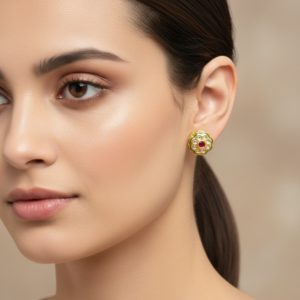 Meenakari Enamelled Kundan Studs in Emerald and Ruby
