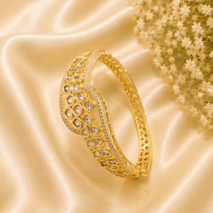 Royal Kundan Gold Polish Bracelet for Women | Traditional Bridal Kada with American Diamonds