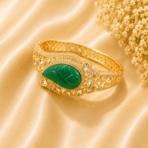 Luxury Green Jade Kundan Gold Polish Bracelet for Women