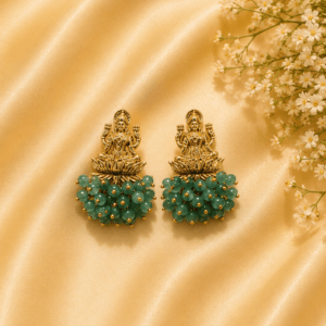 Lakshmi Temple Earrings with Green Beads