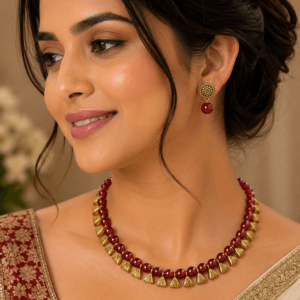 Oxidised Beaded Necklace Set with Earrings