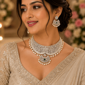 Premium AD Bridal Choker Necklace Set on Rent